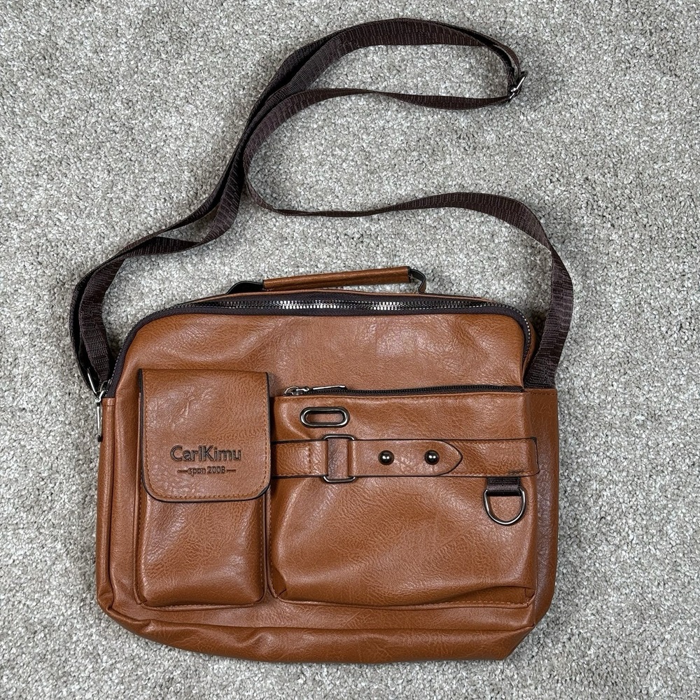CarlKimu Brown Tan Multi Pocket Messenger Shoulder Travel Bag Lightweight